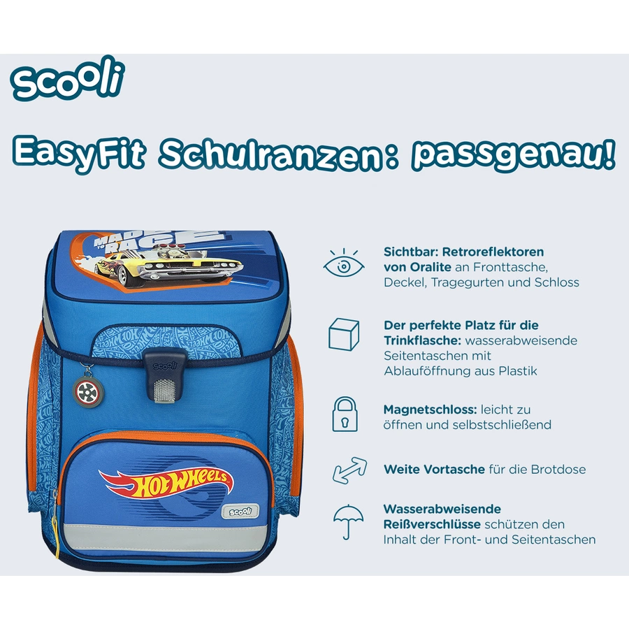 Scooli EasyFit Schulranzen-Set Hot Wheels, 5-teilig