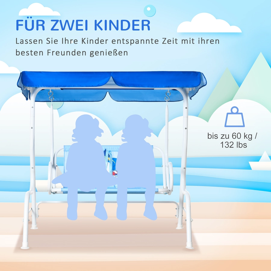 Outsunny Kinder Hollywoodschaukel mit dem winkelverstellbaren Verdeck blau