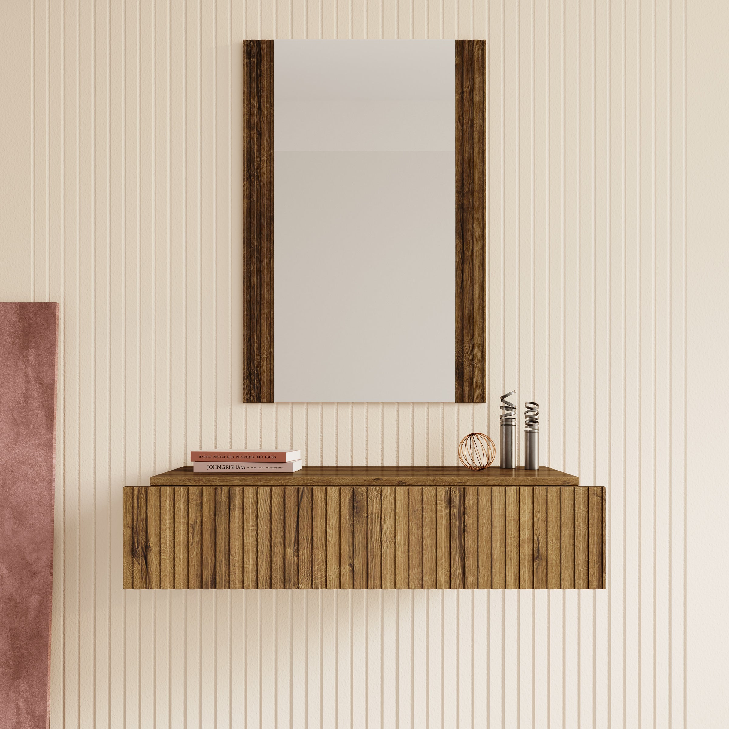 Tartagal - Kaptafel met spiegel - Donkerbruin eiken - 80x42 cm