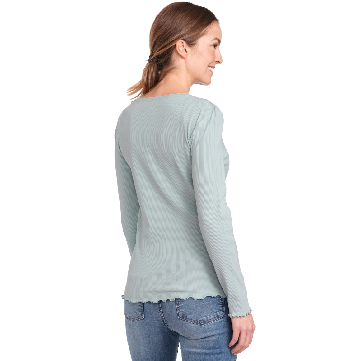 Gina Damen Langarmshirt in gerippter Struktur türkis