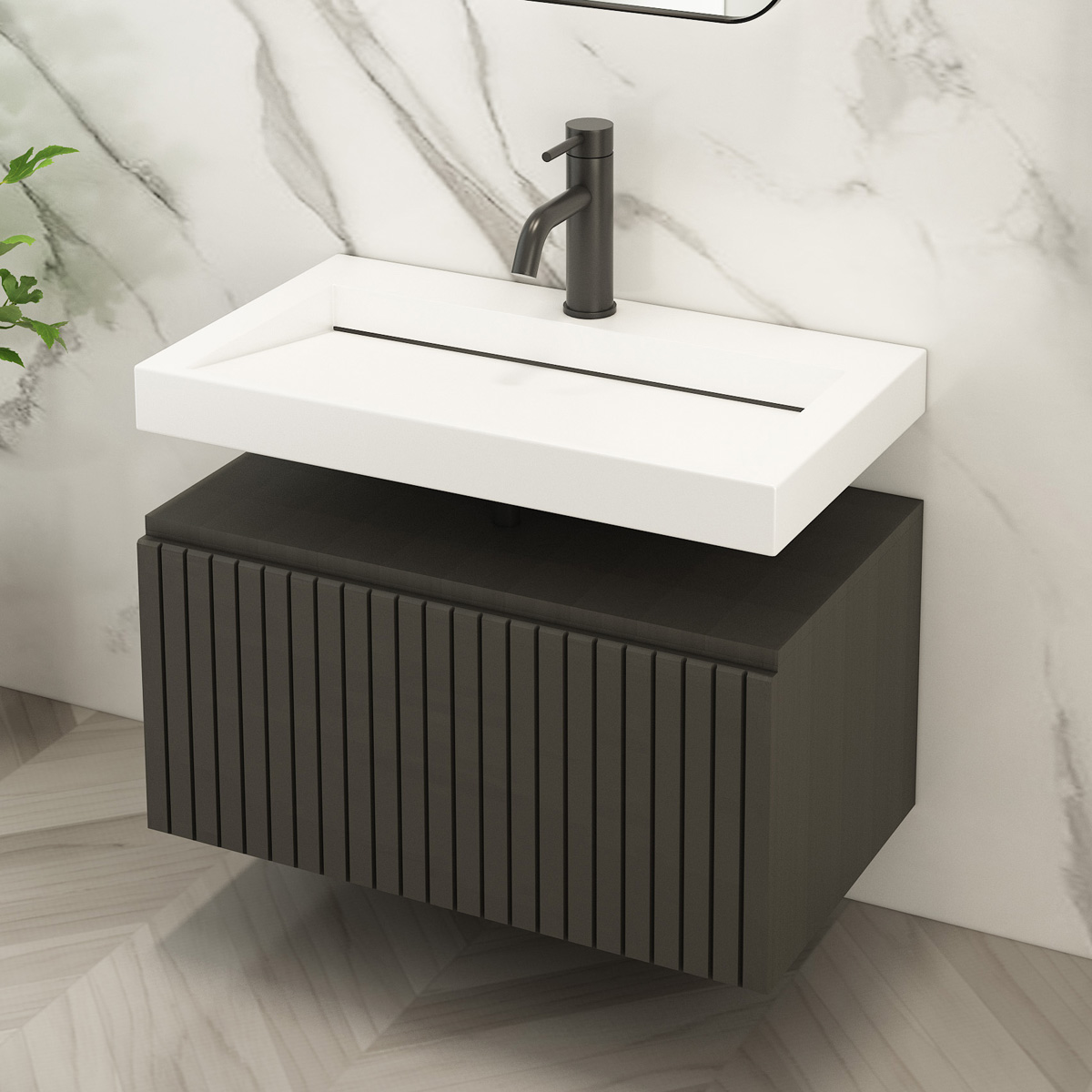 Fontana Versus onderkast 60cm met 1 softclose lade en ribbelfront zwart mat