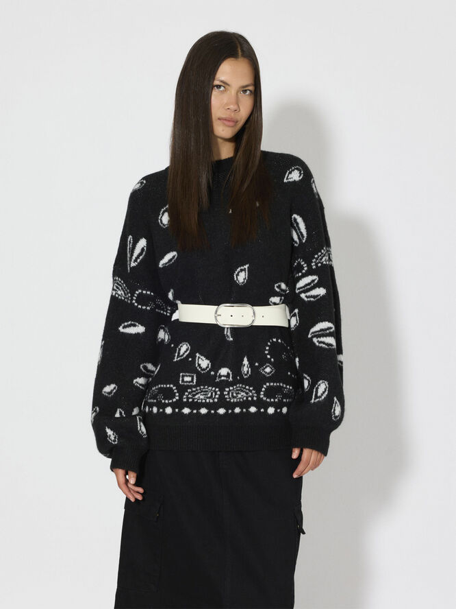 Something New SNANNI LS KNIT PULLOVER W. SCARF - Black/jacquard