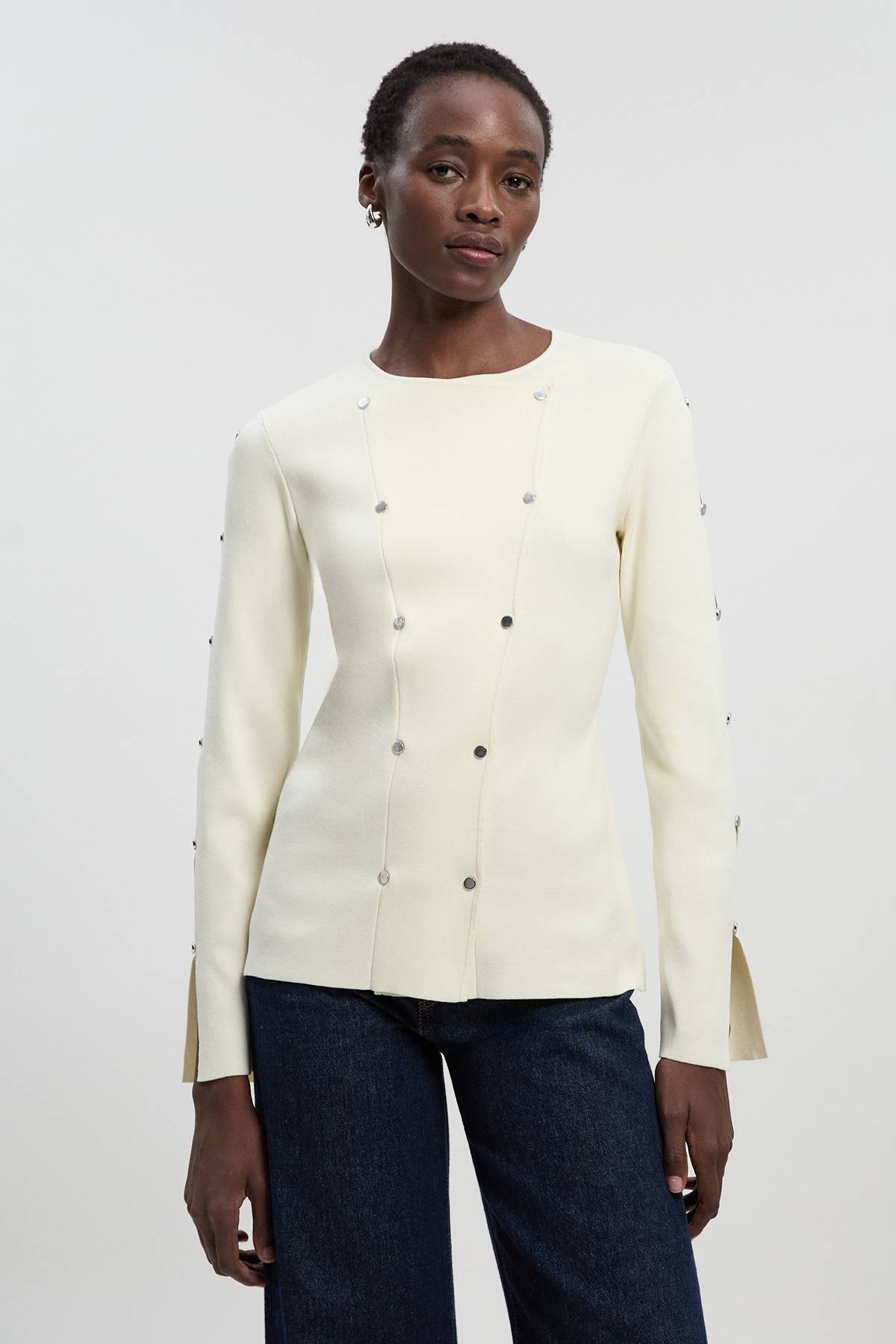 KarenMillen Haut en Maille à Manches Longues avec Détails Cloutés en Mélange de Viscose