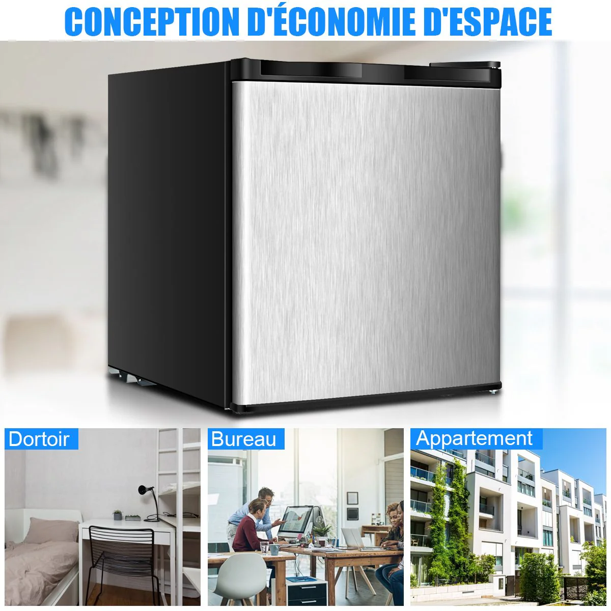 Mini Congélateur Vertical Capacité 31,1 L Porte Réversible en Acier Inoxydable Contrôle Mécanique Température Réglable