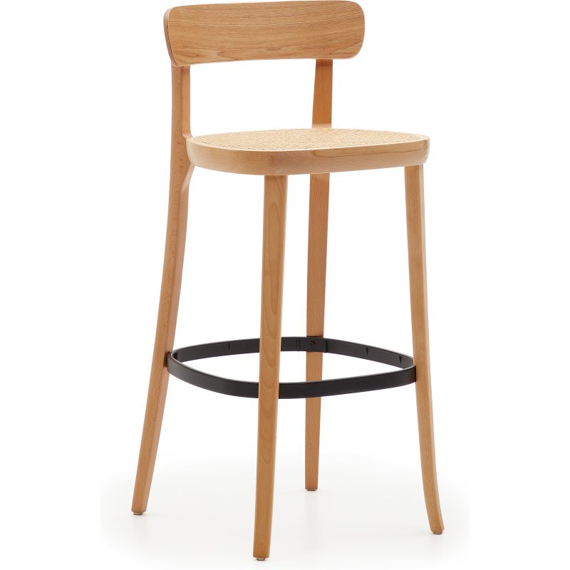 Tabouret Romane bois massif de hêtre naturel avec placage de frêne et rotin H.75 cm