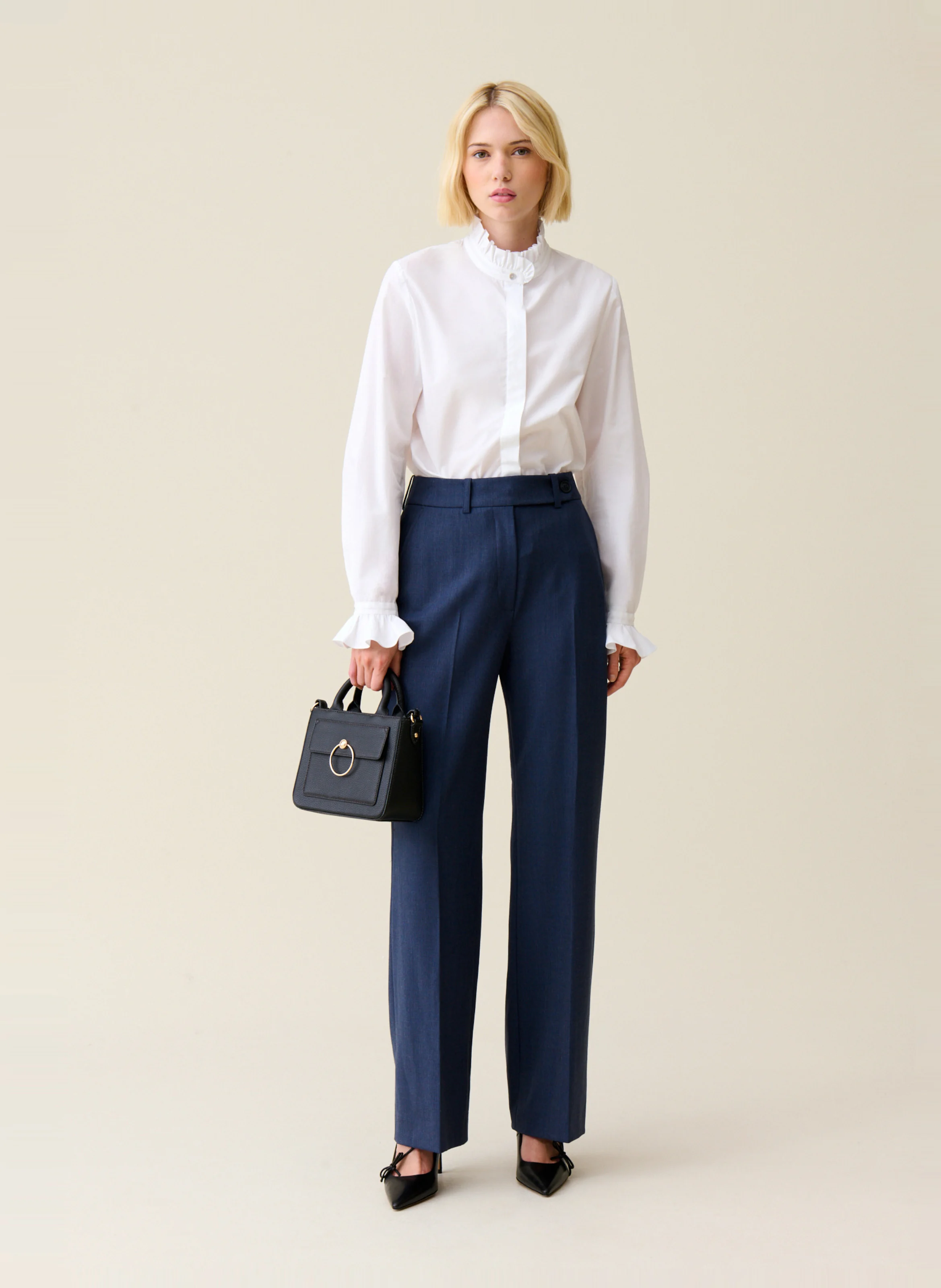 Chemise col victorien droite en coton| Blanc