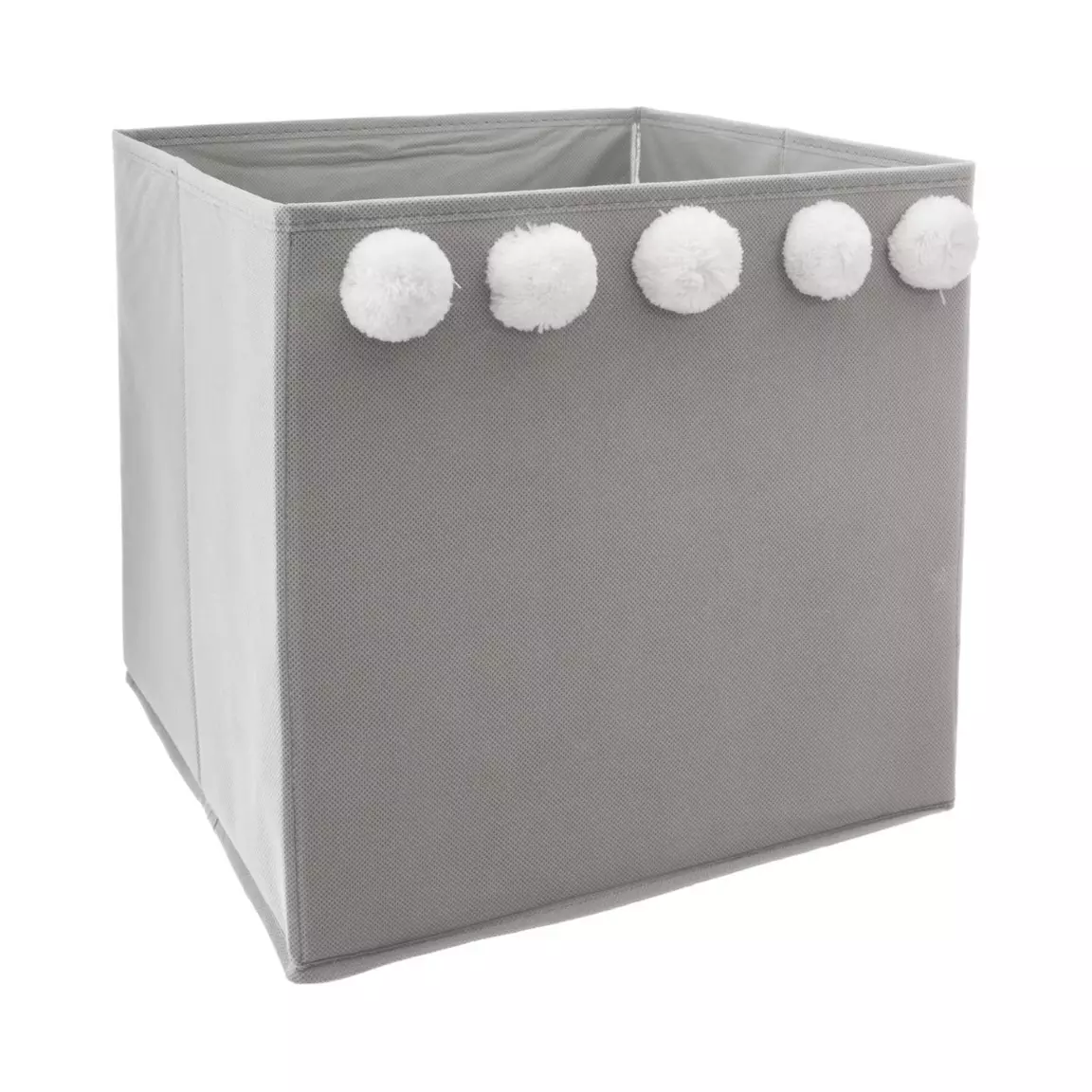Panier de rangement enfant (29 x 29 cm) 5 Pompons Gris