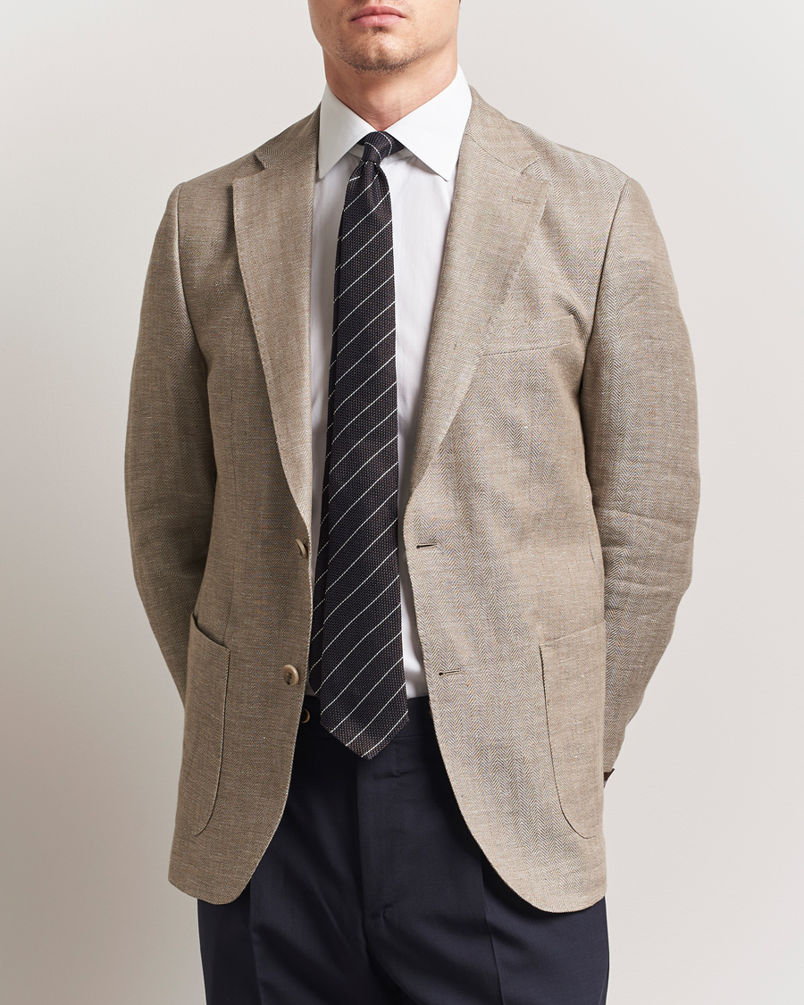 Morris Heritage Linen Herringbone Blazer Beige