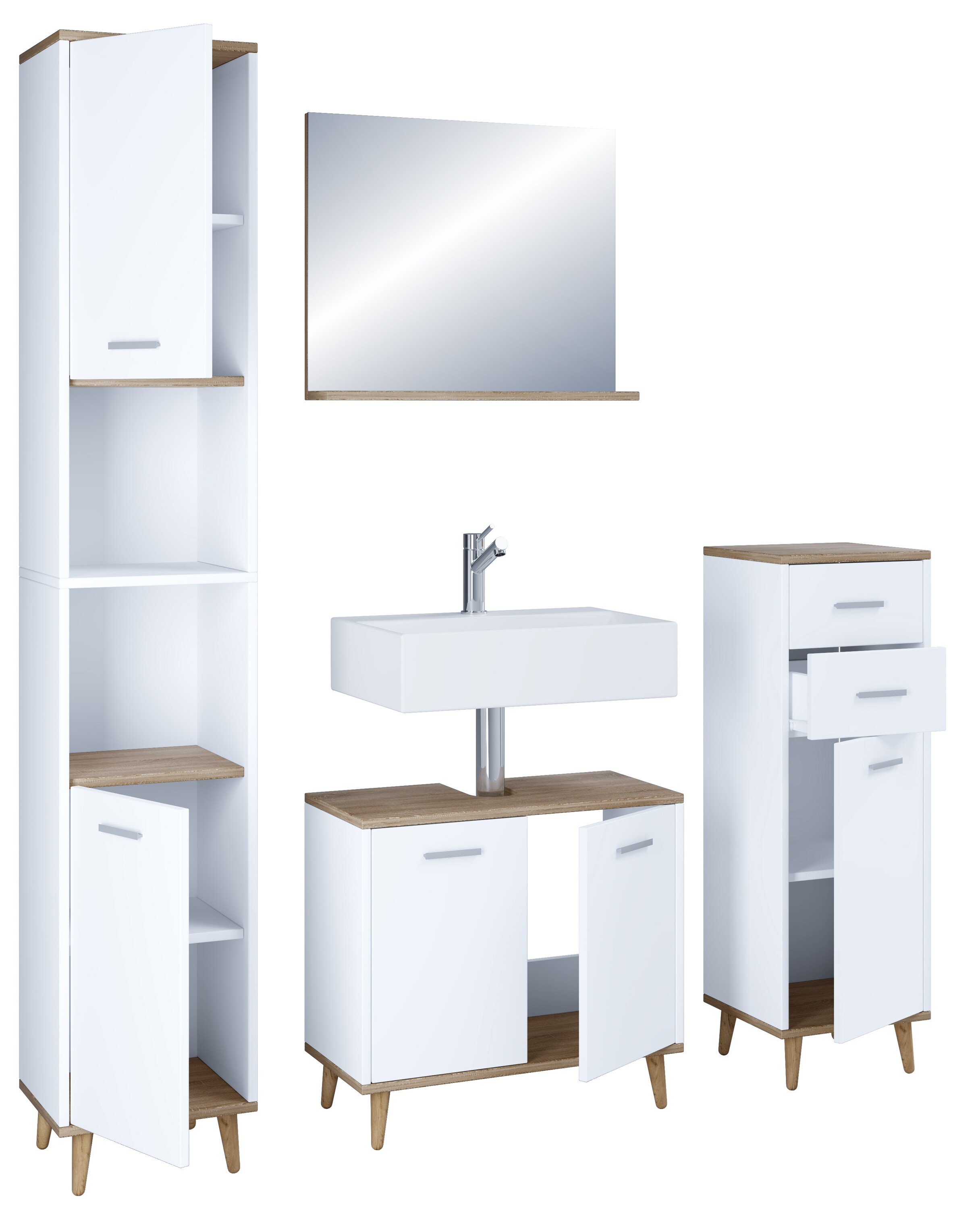VCM 4-tlg. Komplett Badmöbel Badschrank Bad Unterschrank Hochschrank Set Landos