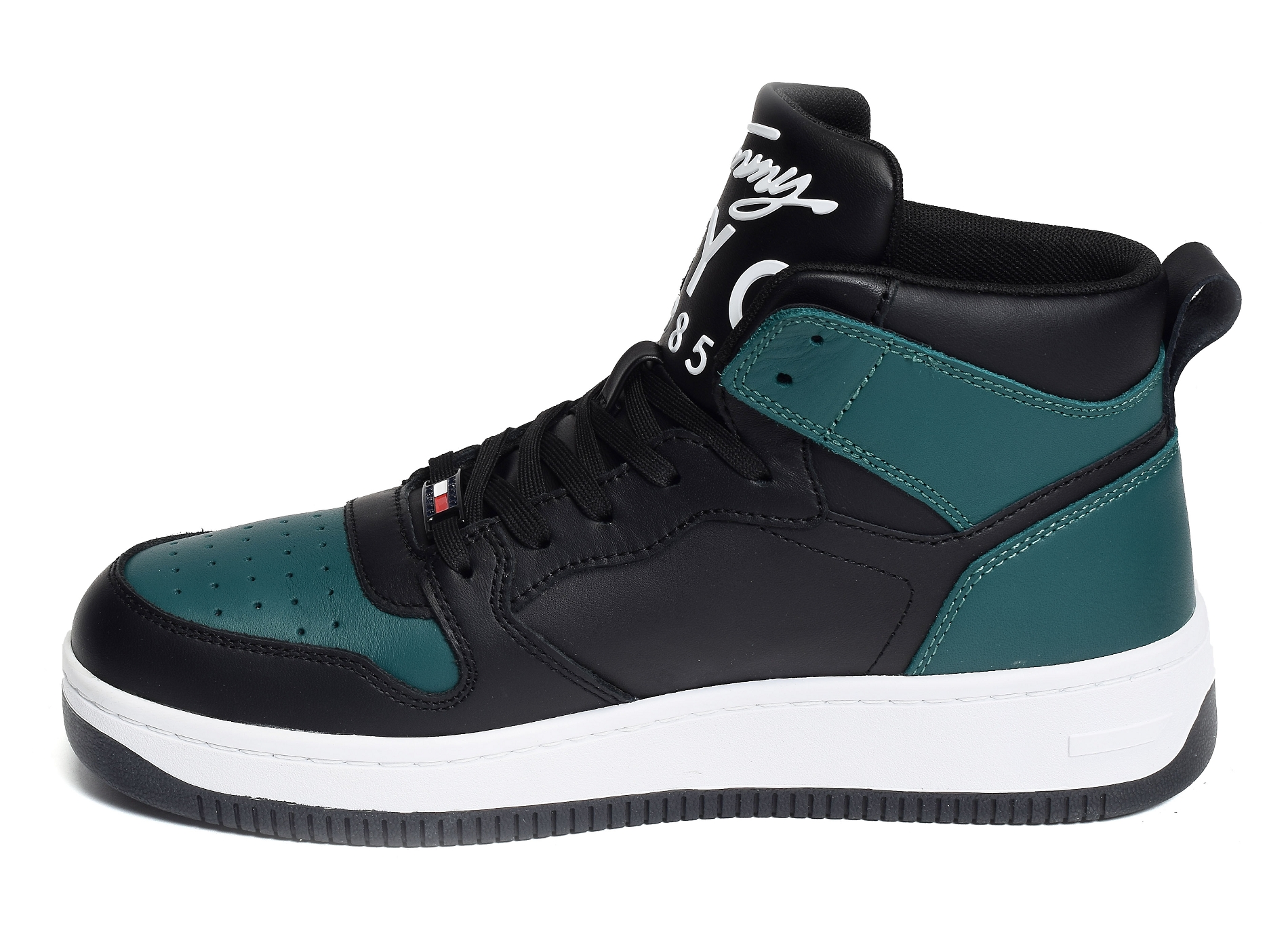 Leather mid cut basket 1076 noir vert