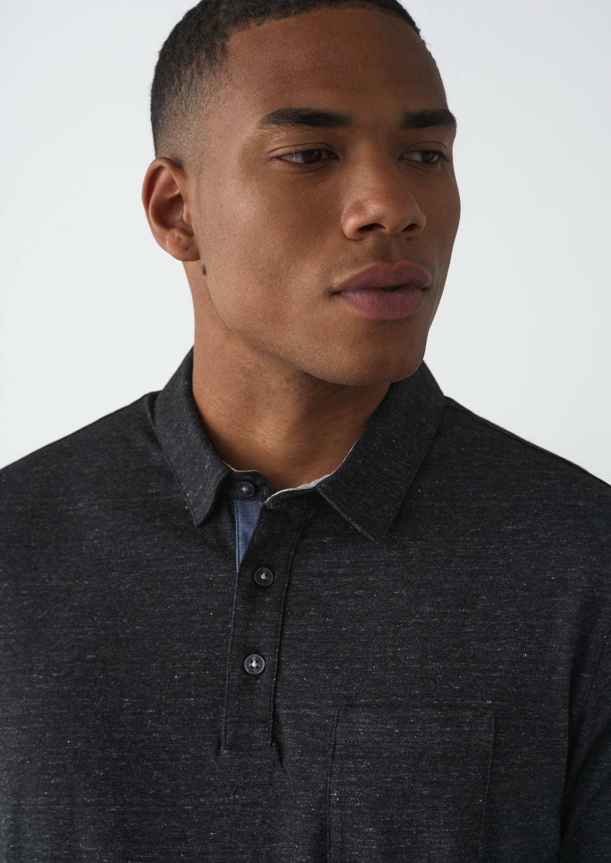 Polo manches longues Slim en coton uni anthracite