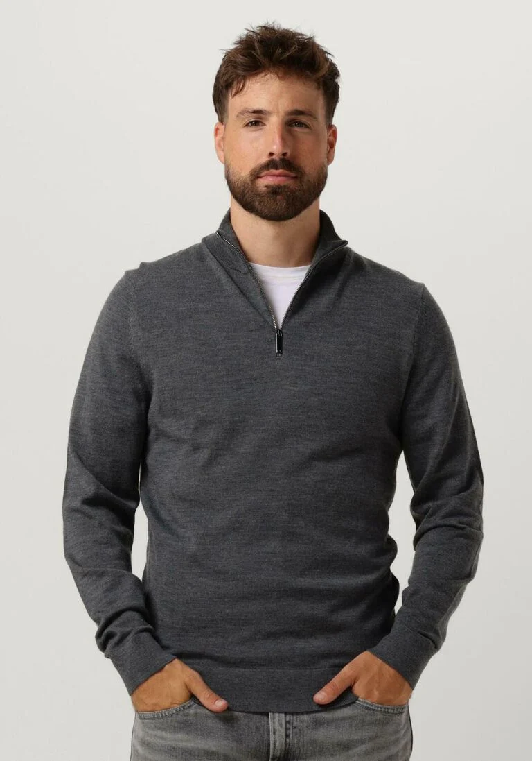 CALVIN KLEIN donkergrijze calvin klein trui merino quarter zip