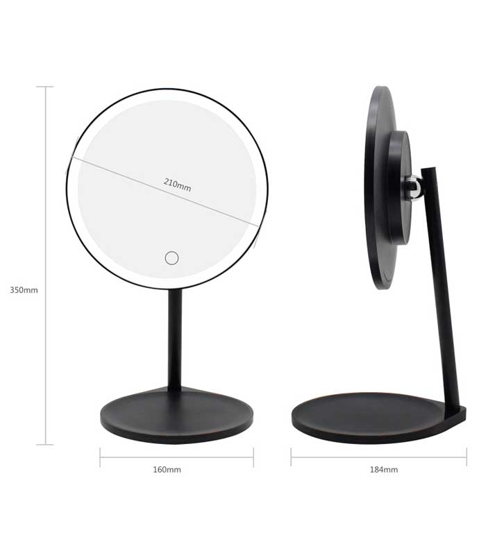 MQBeauty - Espelho de toucador preto recarregável com iluminação LED regulável