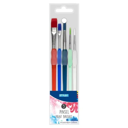 Stylex Schulmalpinselset 5-teilig, Größe Rundpinsel je 1x: 2-6-8 + Größe Flachpinsel je 1x 8-12