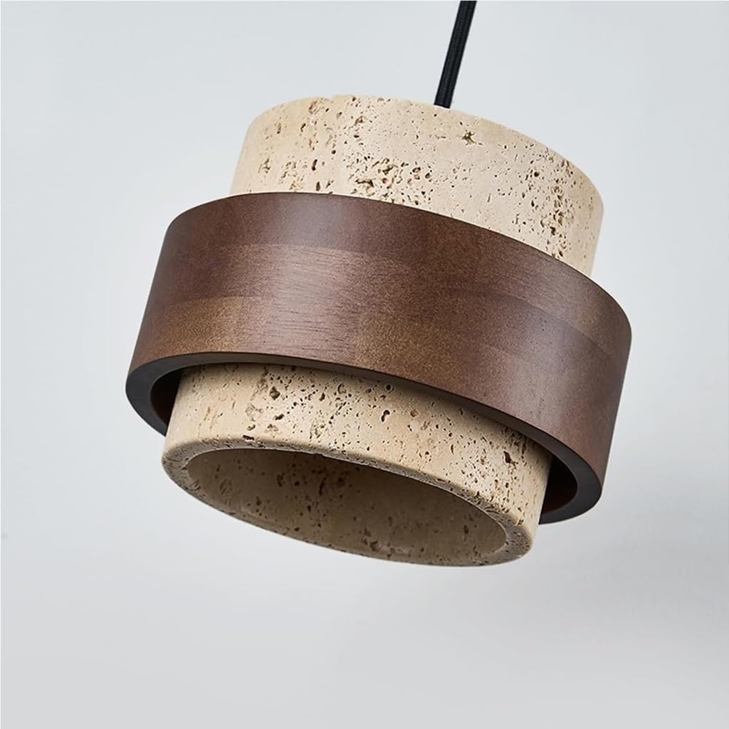 Natürliche Steinhängelampe Zylindrische Travertin Pendelleuchte Im Wabi Sabi Nordic Stil Mit Holz Für Kücheninsel Adjustable Home Decoration Flur Schlafzimmer Esszimmer Deckenbeleuchtung(C)