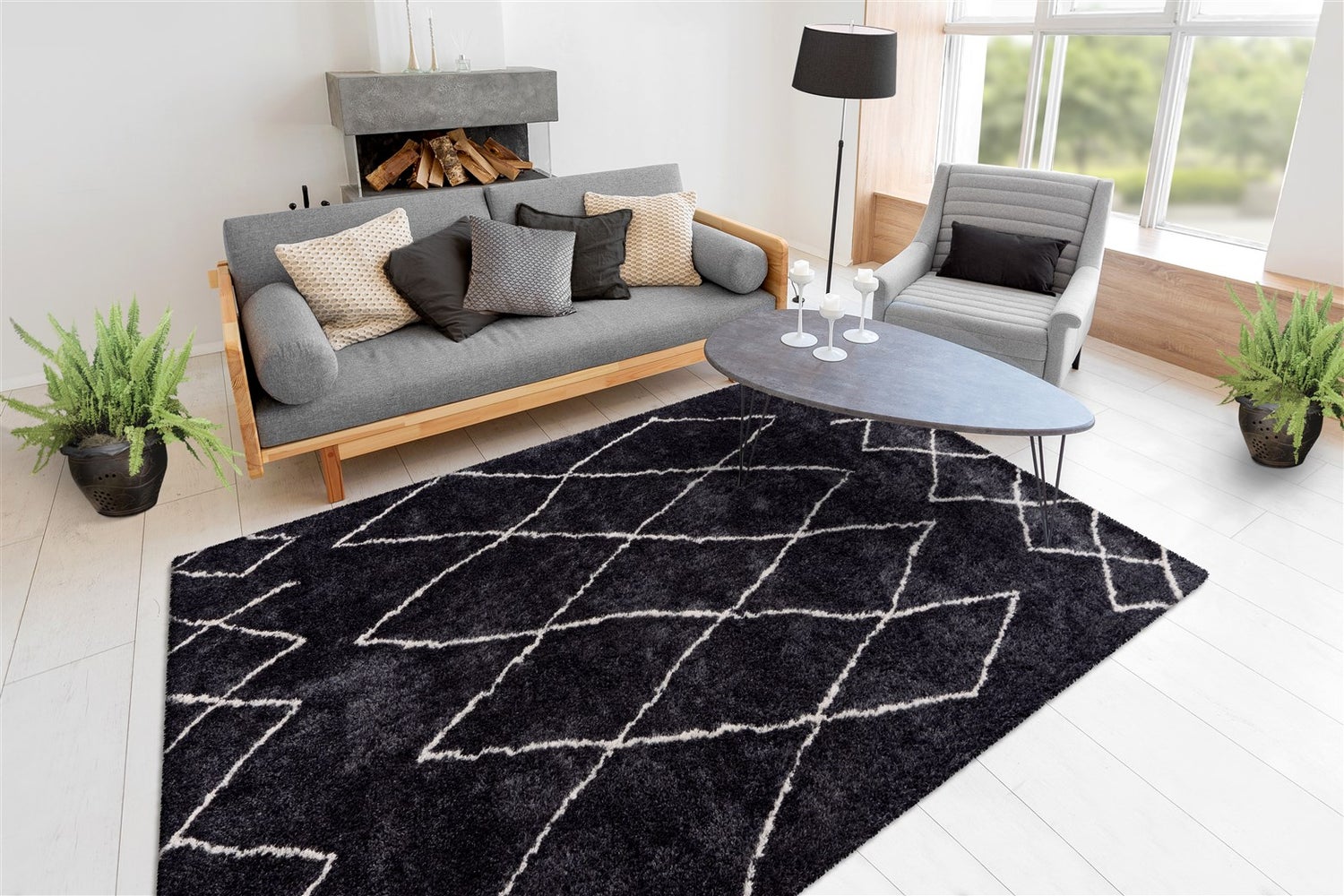 Oasisic hoogpolig tapijt, antraciet, 25 mm, modern, 120 x 170 cm