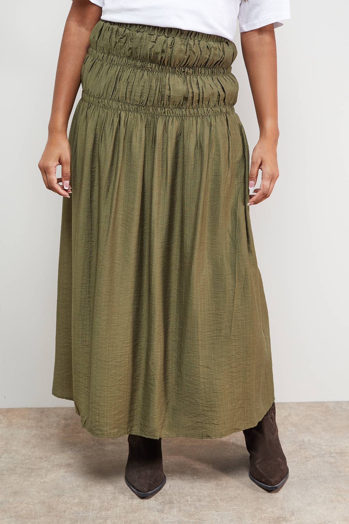 Oasis Jupe Midi à Taille Froncée