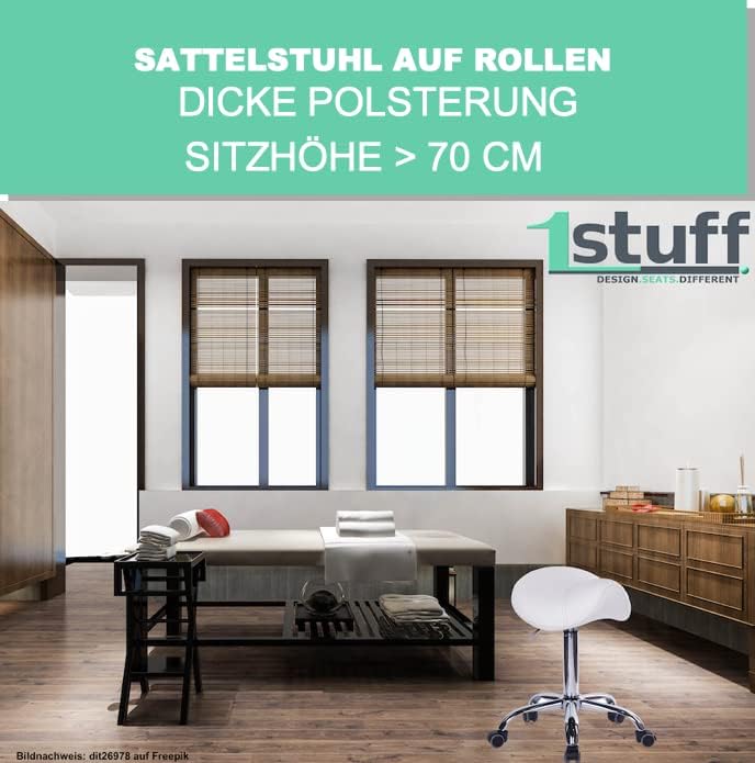 Sattelhocker Sattelstuhl MULY - Sitzhöhe bis ca. 74cm - ergonomischer Rollhocker Bürohocker Arzthocker Arbeitshocker Praxishocker Drehhocker (Lederimitat Royalblau)