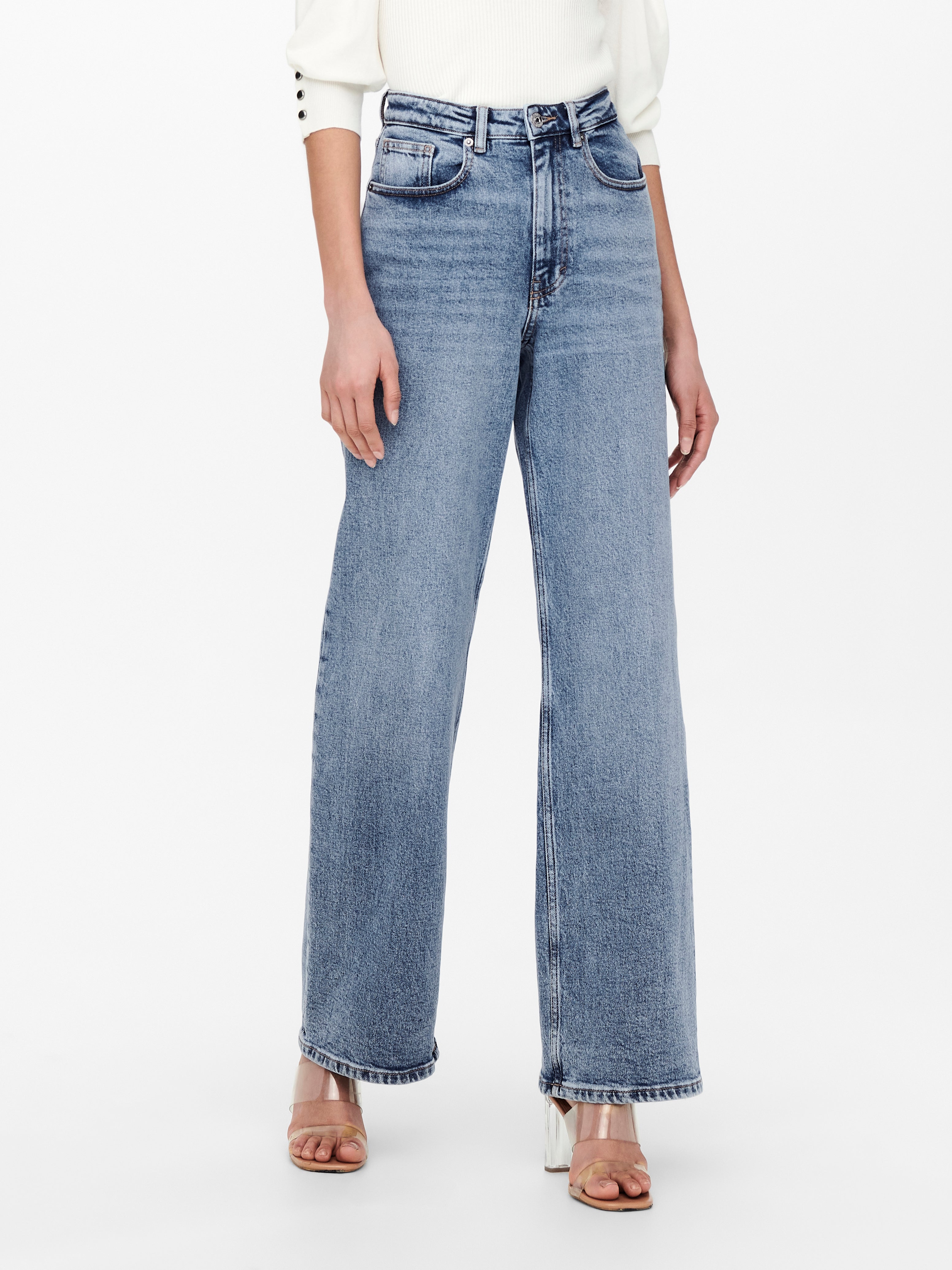 ONLJUICY Hohe Taille Weiter Beinschnitt Jeans Medium Blue Denim
