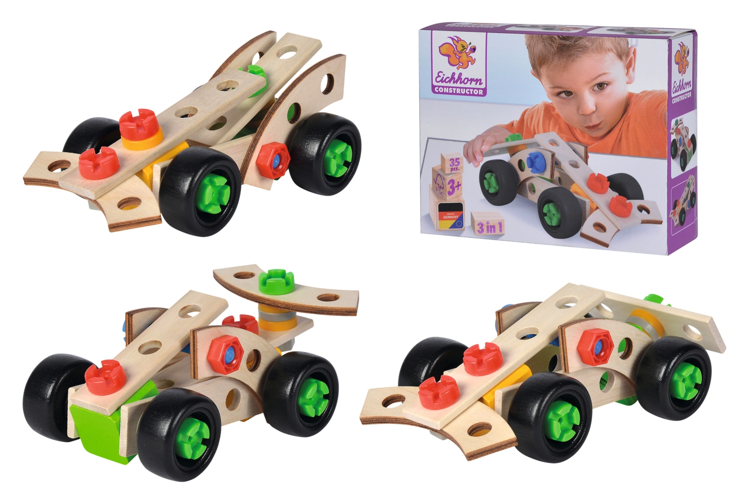 Holz-Rennauto CONSTRUCTOR 35-teilig
