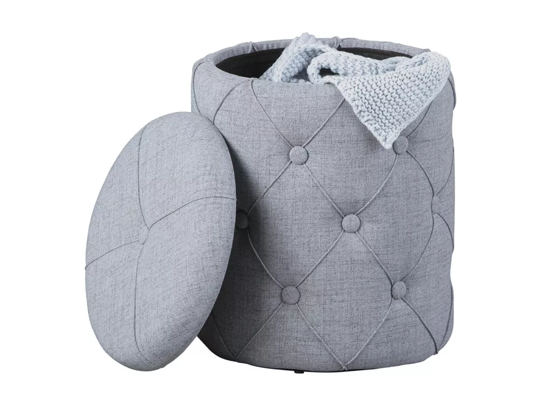 YELENA - Pouf avec Coffre de Rangement Gris
