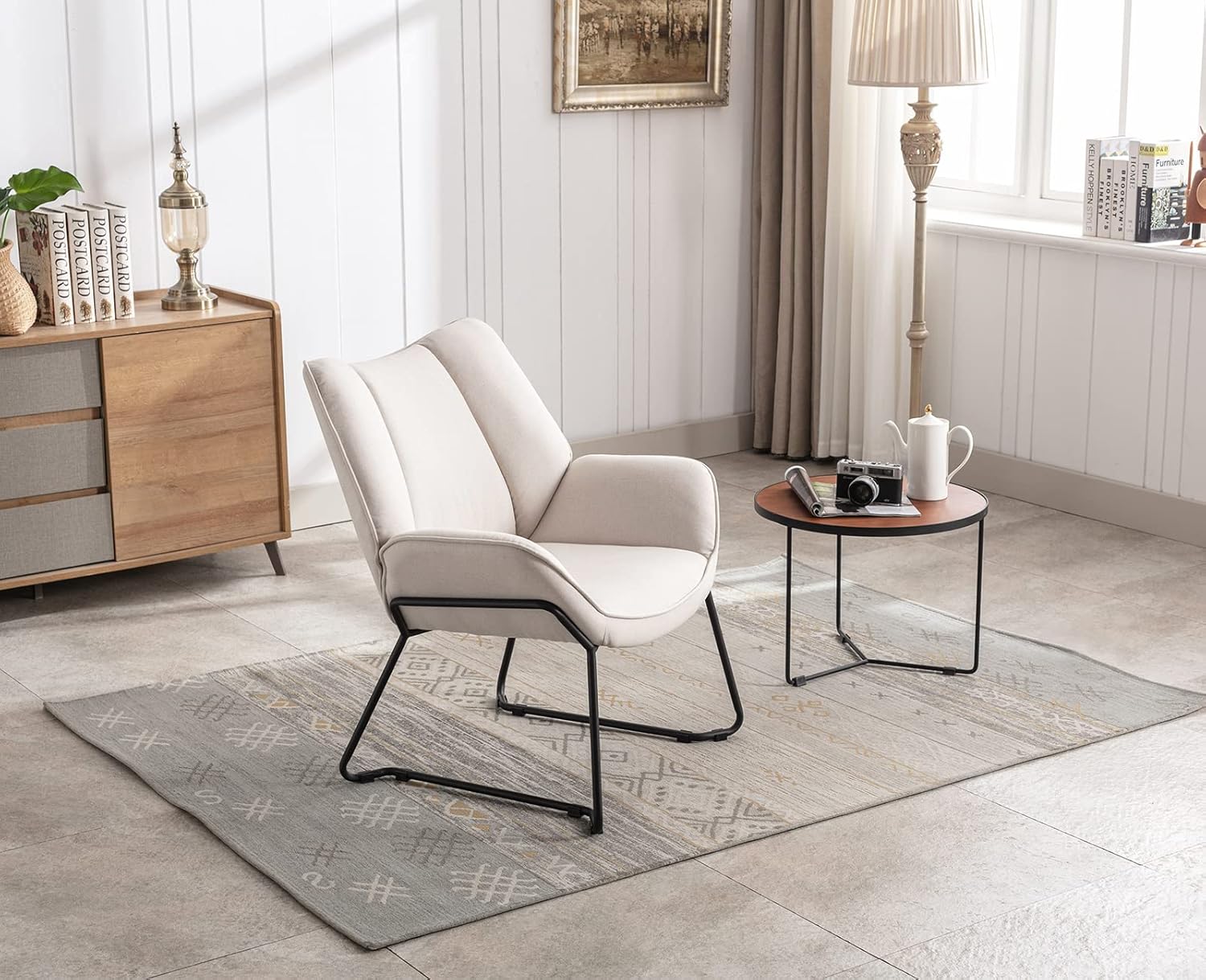 Sessel Wohnzimmer Loungesessel modern Lesesessel gepolstert Ohrensessel mit Metallbeinen für Schlafzimmer/Wohnzimmer, Leinen, Beige