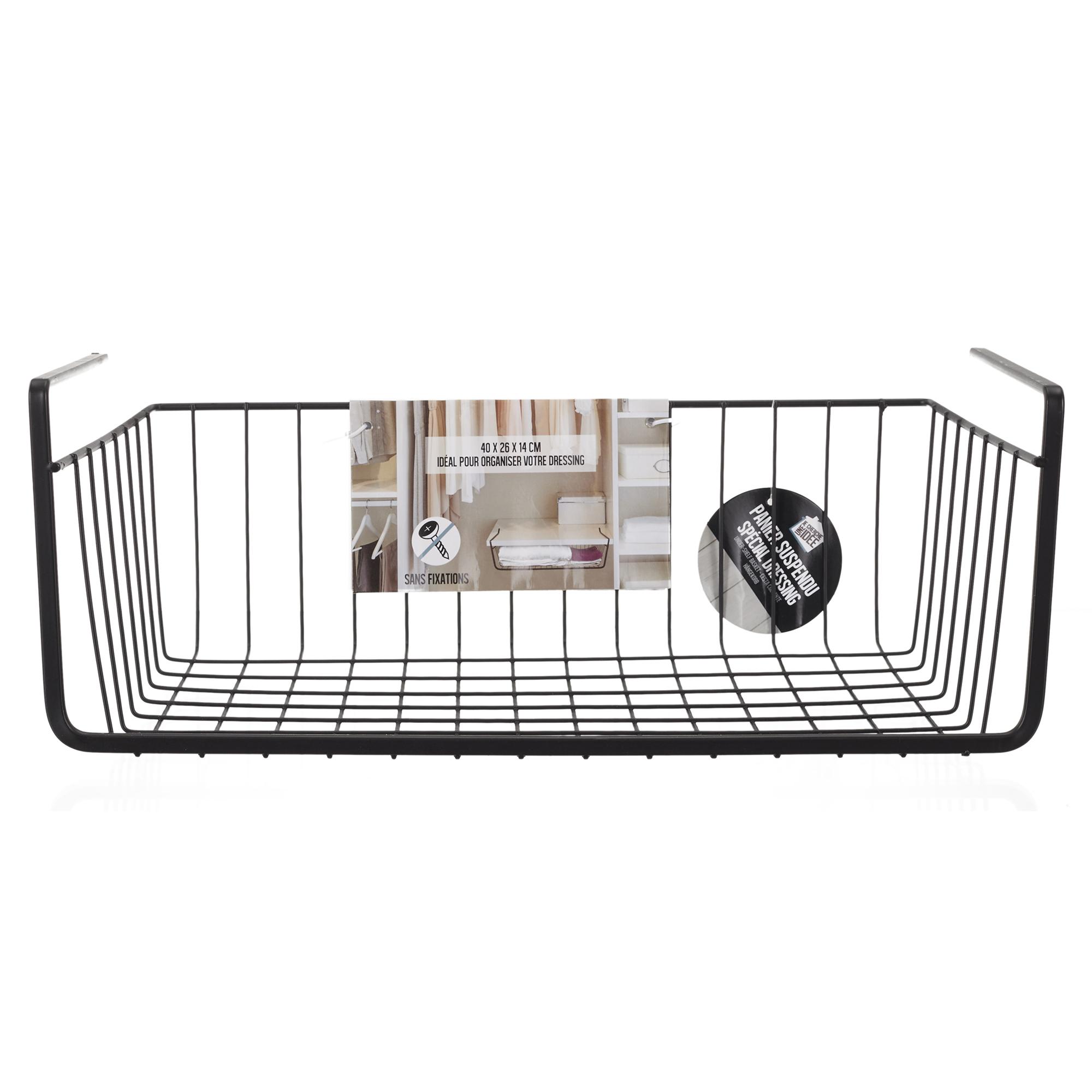 PANIER SUSPENDU METAL FILAIRE NOIR 40X14X26CM