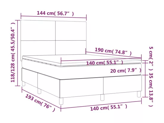 Sommier tapissier avec matelas et LED Bleu 140x190 cm Tissu