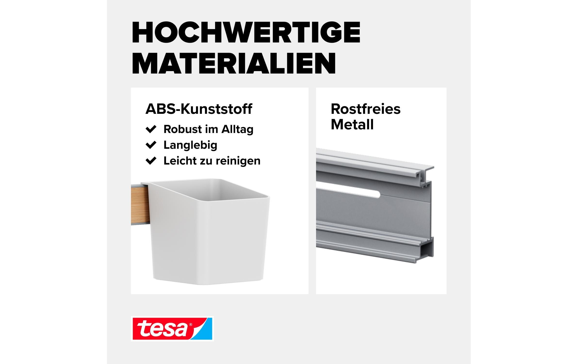 Kombi Set L Bambus/Weiss<br>Selbstklebende Leiste mit Topf, Ablage, Halter für Messer und Rollen und Haken