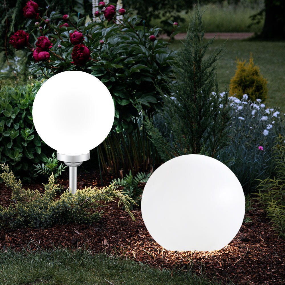 2x LED Solarleuchte, Kugel weiß, DM 25 cm, H 65 cm