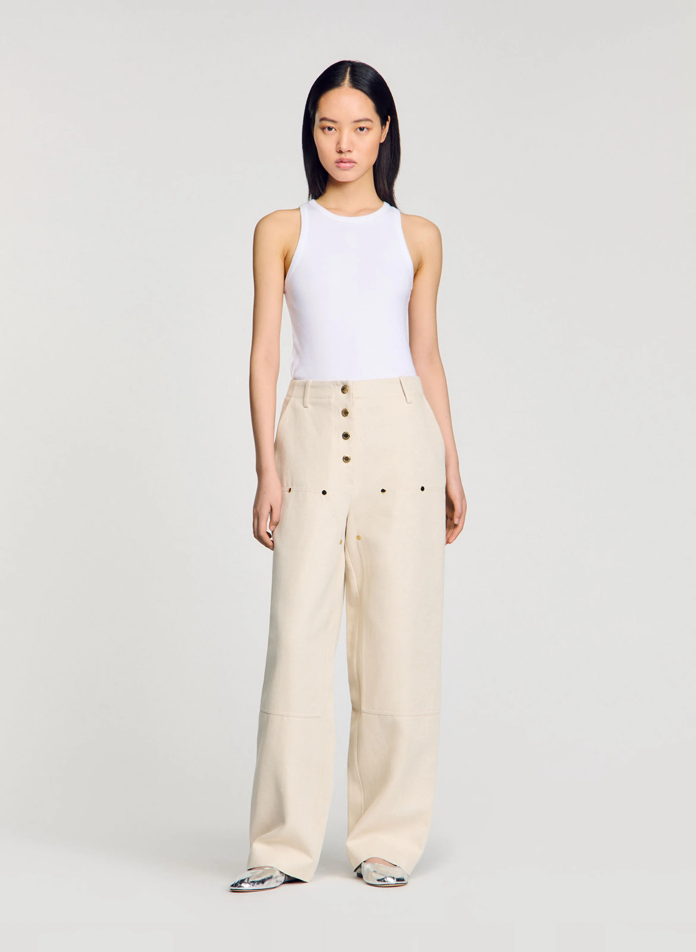 Jean carpenter en coton et lin | Blanc