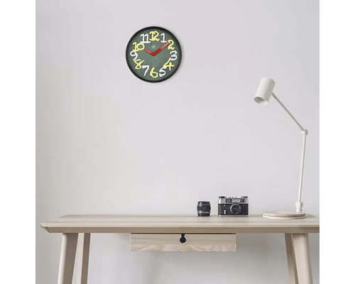 Wandklok, krijtborddesign, groen kunststof, Ø 30 cm