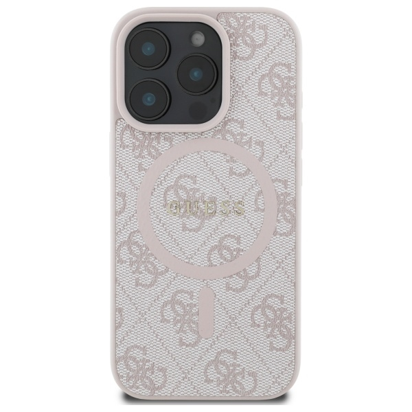 iPhone 16 Pro Max MagSafe Leder Hardcase Hülle 4G Ring Classic Logo (GUHMP16XG4GFRP) - Rosa