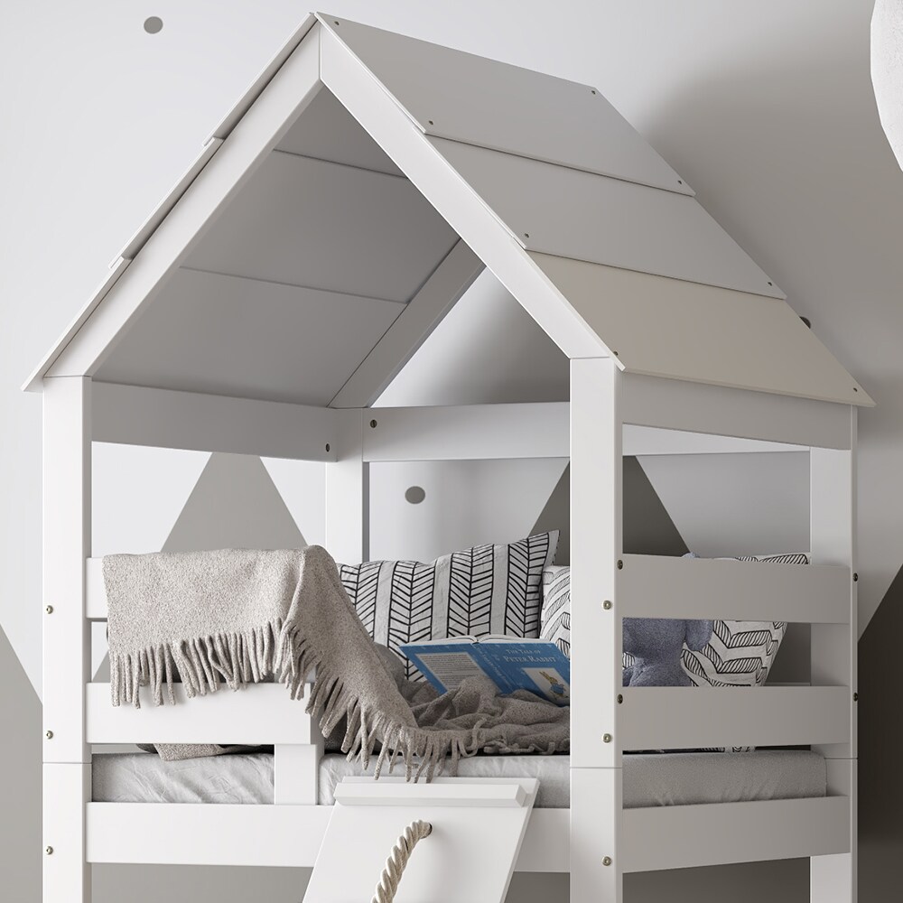 VitaliSpa Kinderbett Teddy 90x200cm Spielturm Bett Spielbett Jugendbett Hausbett Weiß