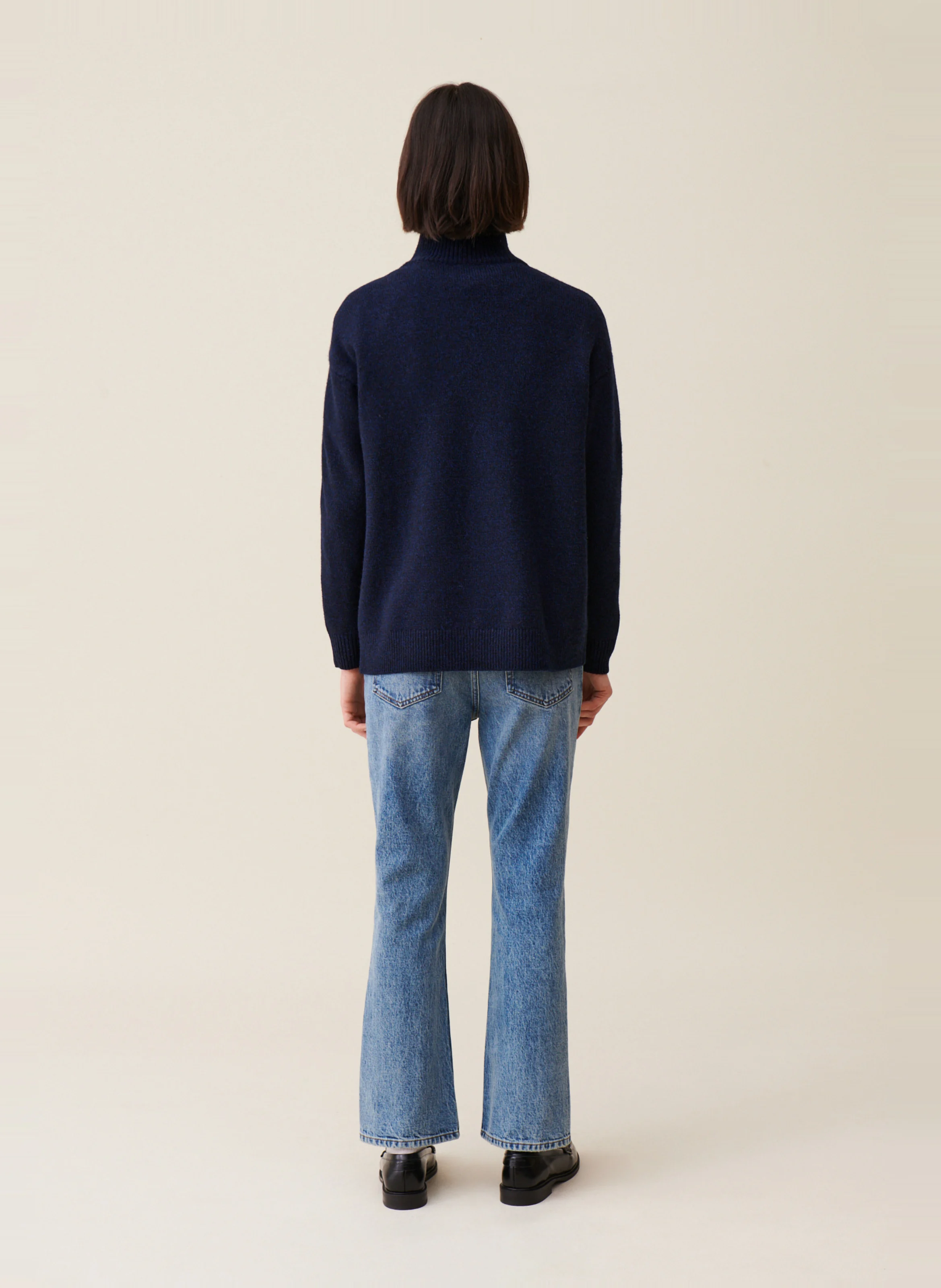 Pull col montant zippé en laine mélangée | Bleu