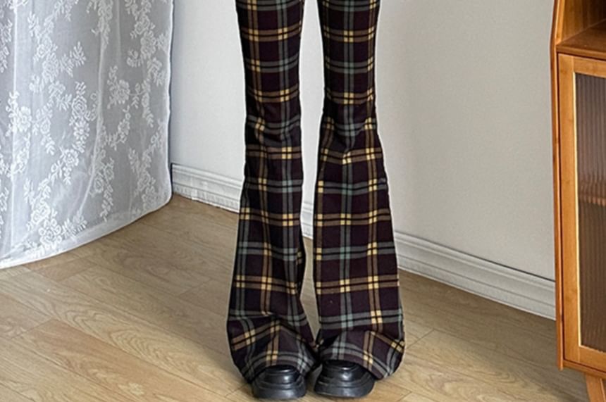 GAGAO - Middelhoge geruite corduroy uitlopende broek