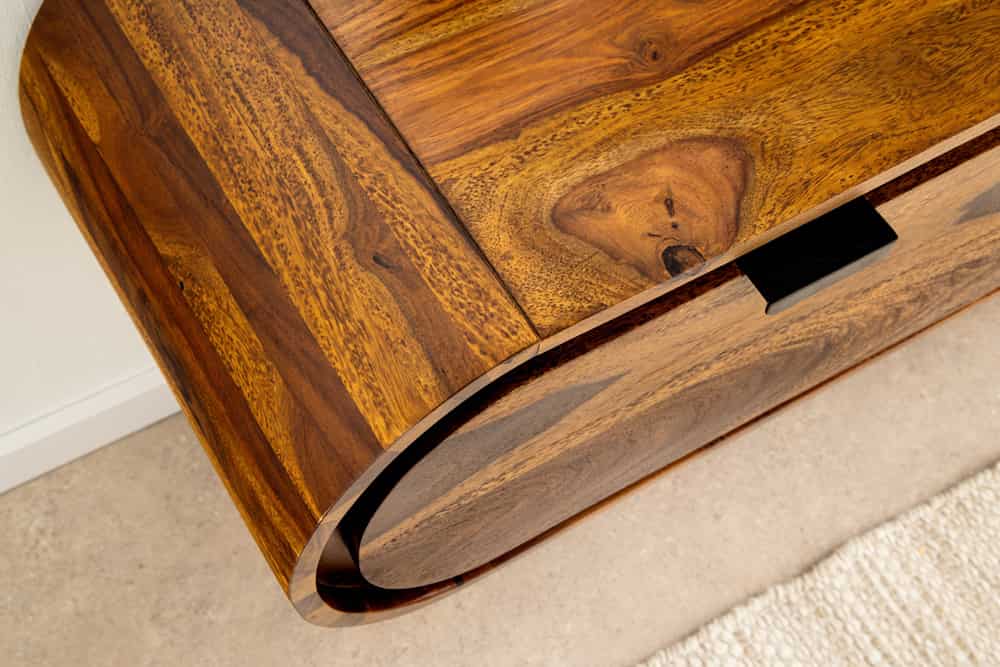 Hängendes TV-Board ORGANIC 160cm braun stone finish Sheeshamholz massiv mit Schubladen