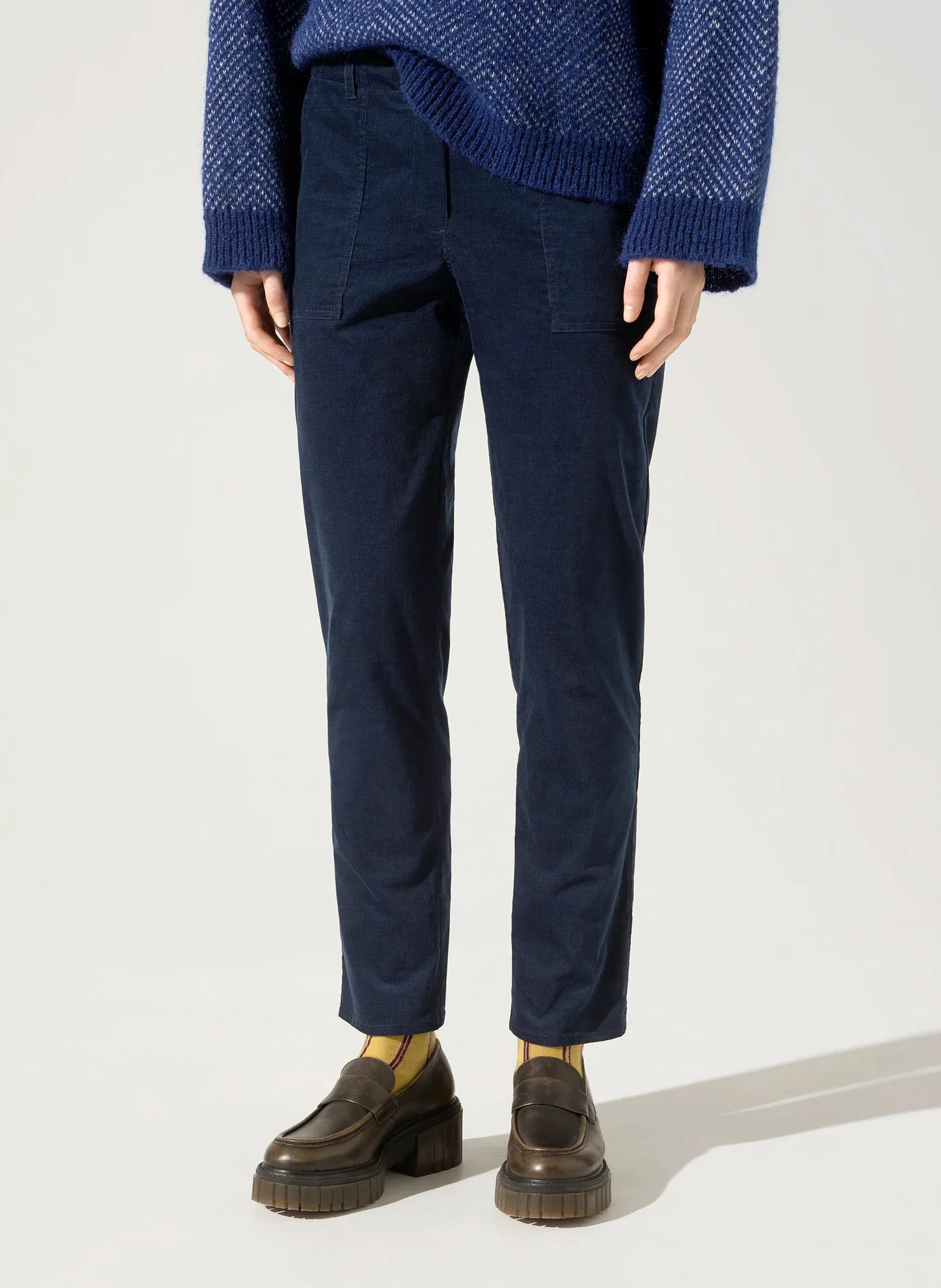 MILA - Pantalon droit en coton mélangé | Bleu