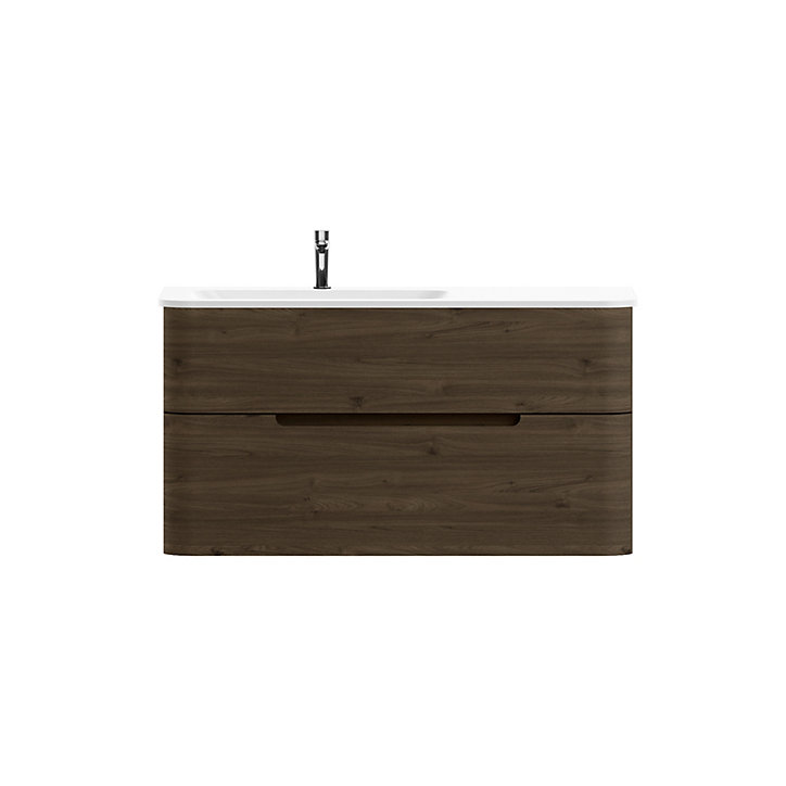 Plan simple vasque à gauche à encastrer résine blanc brillant Alba 106 cm