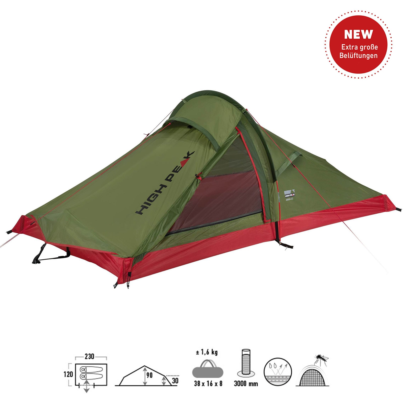 HIGH PEAK Trekkingzelt Siskin 2.0 LW Fahrrad 2 Personen Einbogen Zelt Alu 1,6 kg