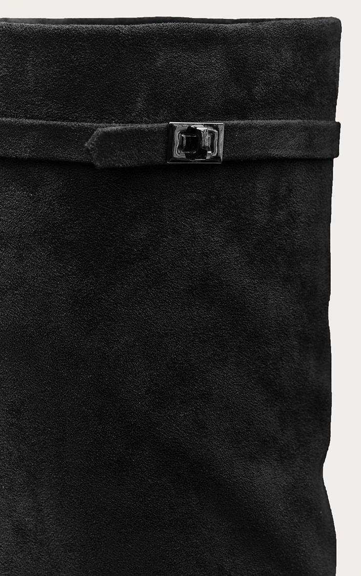 Noir Botte Haute À Talon Bloc En Synthétique À Bout Pointu Avec Revers Au Genou
