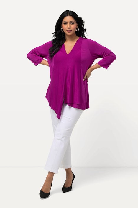 Slinkyshirt, Lagenoptik, A-Linie, V-Ausschnitt, 3/4-Arm