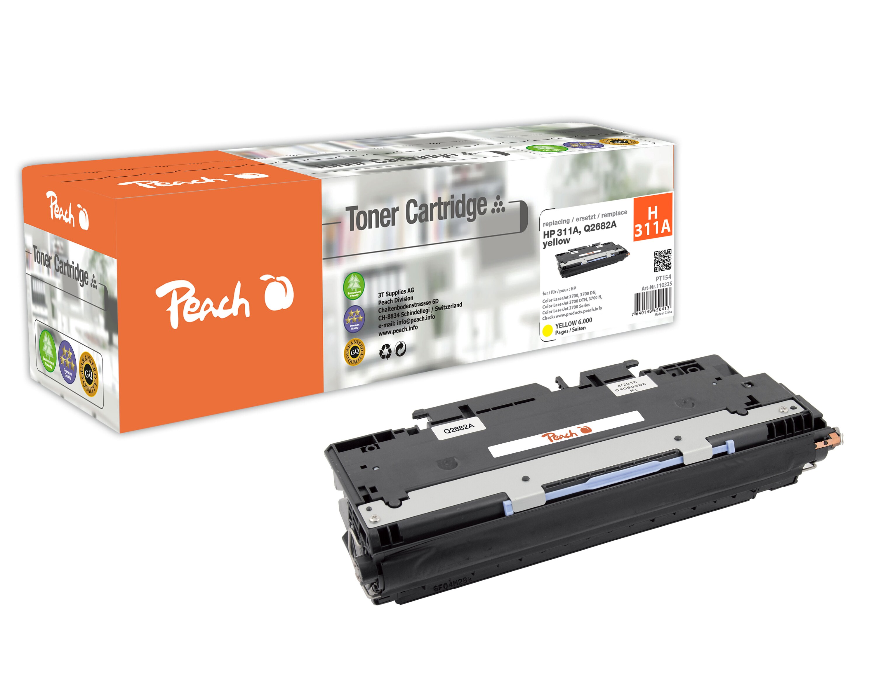 Peach HP 311 AY Toner ye ersetzt HP No. 311A Y, Q2682A für z.B. HP Color LaserJet 3700, HP Color LaserJet 3700 DN, HP Color LaserJet 3700 DTN (wiederaufbereitet)