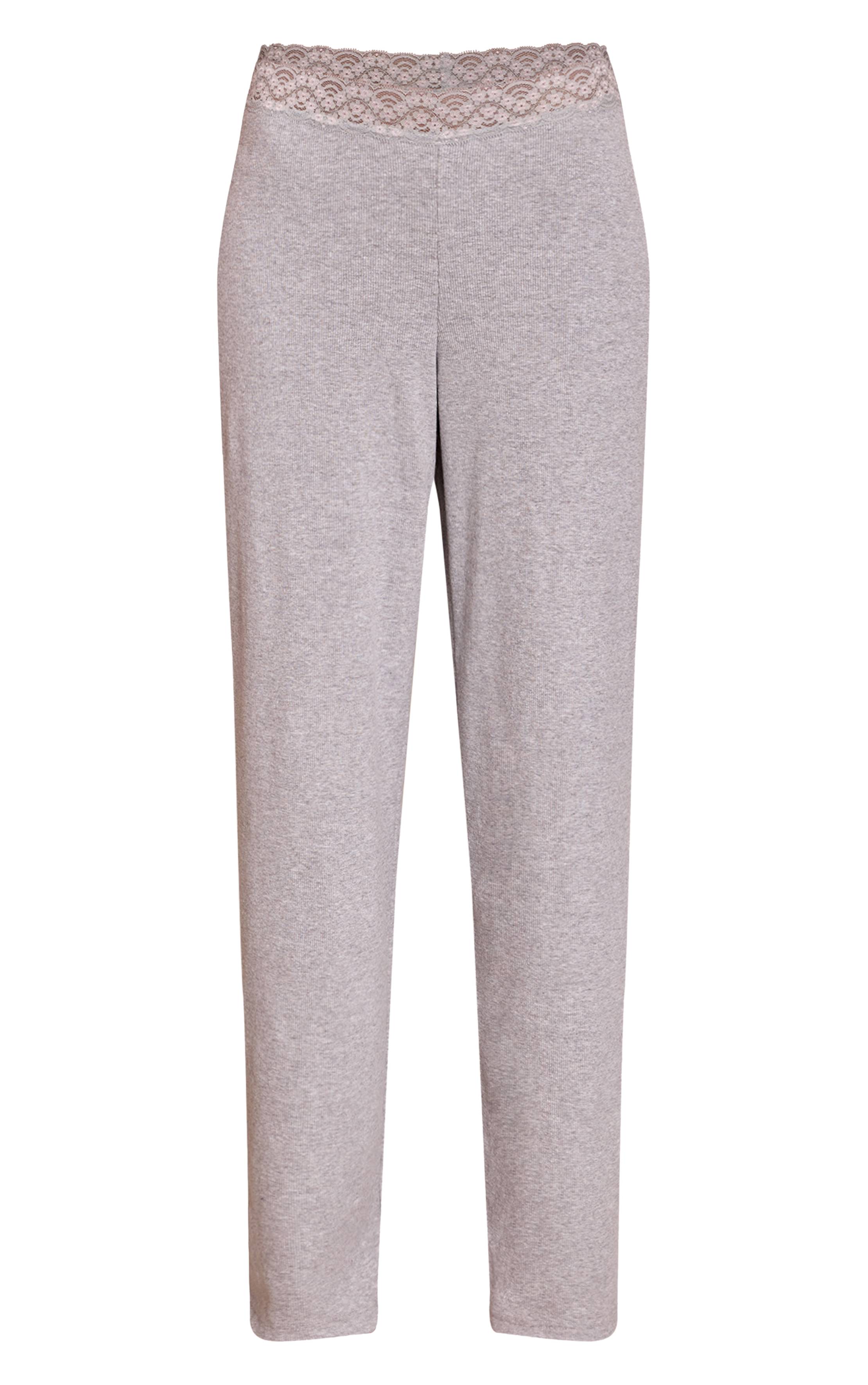 Gris Pantalon Large À Bordure En Dentelle