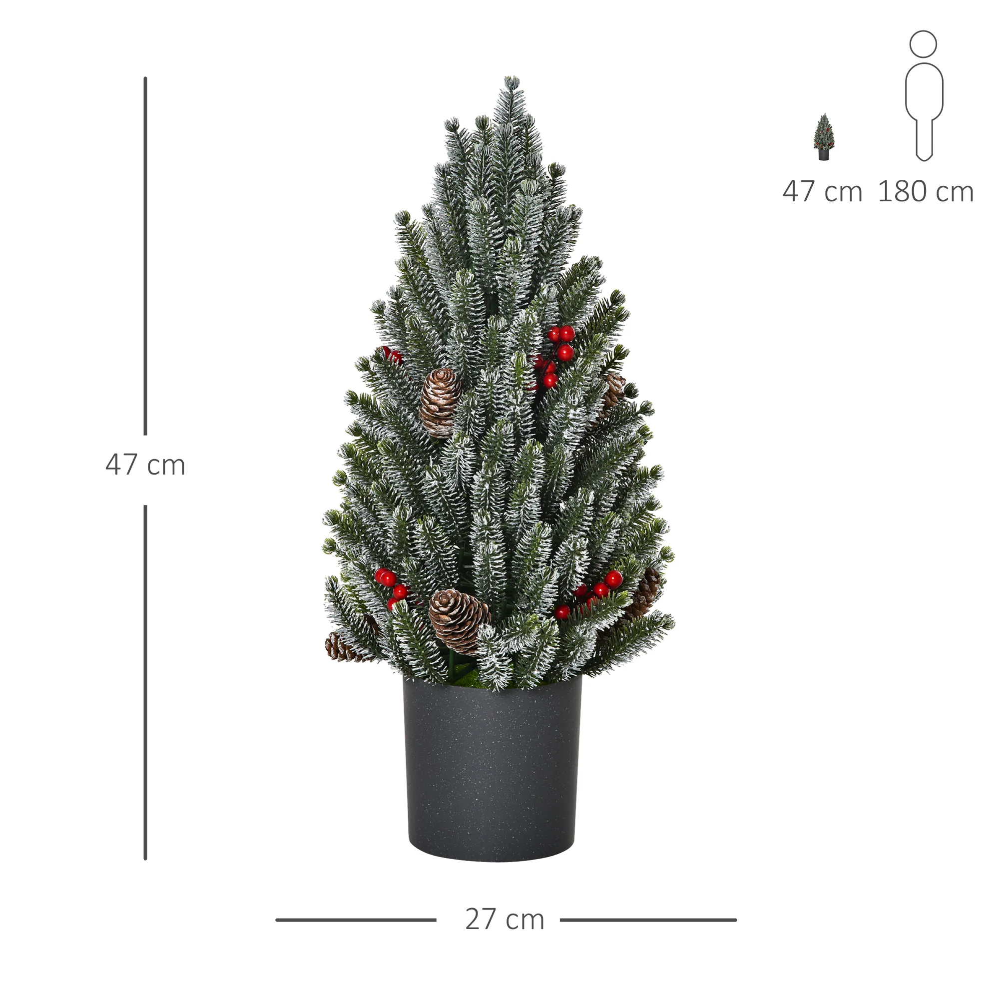 HOMCOM Künstlicher Weihnachtsbaum für den Tisch mit künstlicher Schneeoptik grün Ø27 x 47H cm