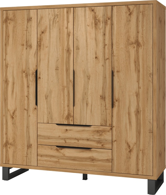 Home affaire Drehtürenschrank »Bronne,Breite 191 cm, Wäscheschrank inclusive Innenausstattung« Kleiderschrank, 2 Schubkästen, Metallgriffe, Garderobe