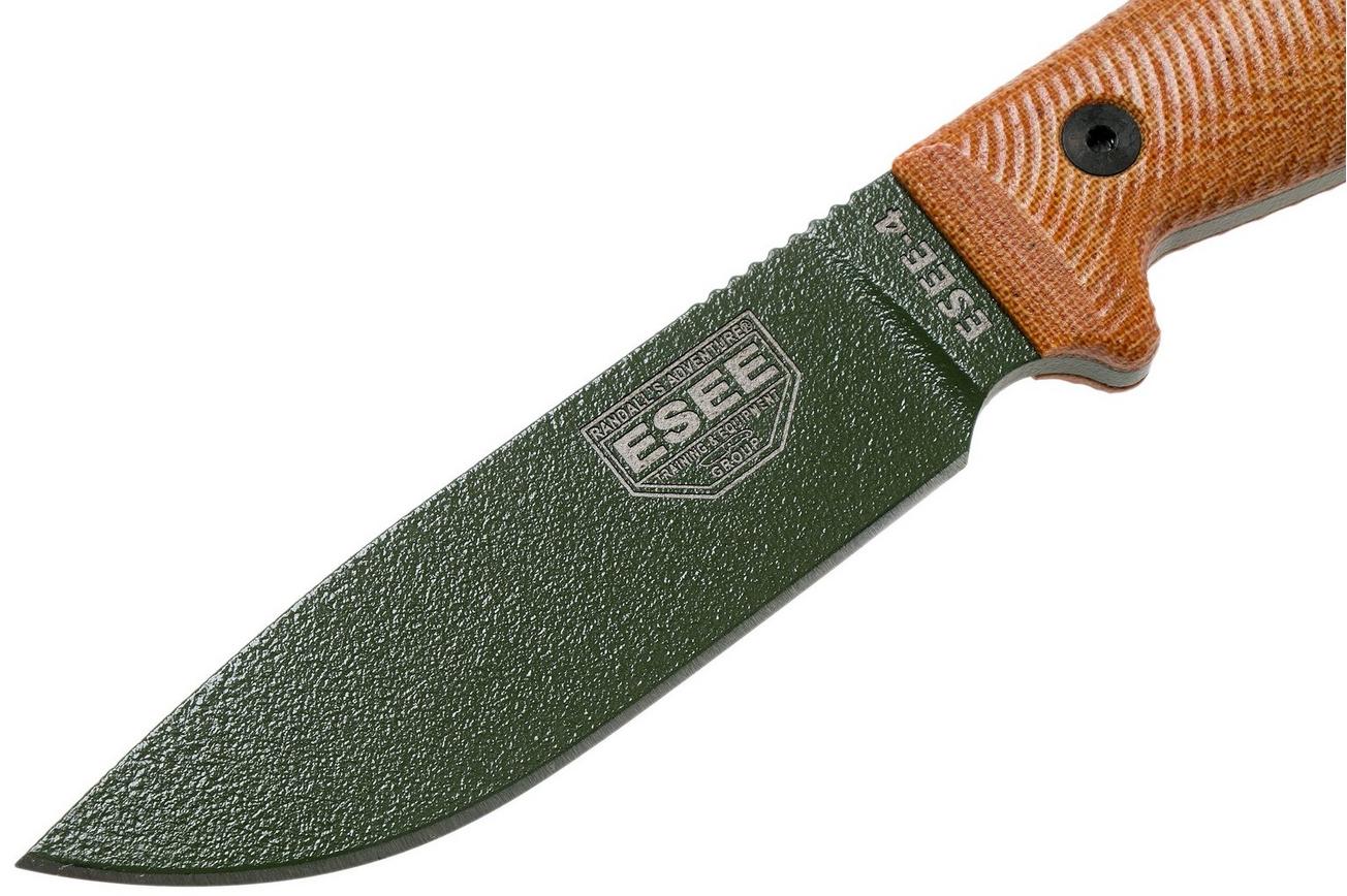ESEE Model 4 OD Green Blade 3D Natural Canvas Micarta survivalmes 4POD-011 zwarte schede   riemclip