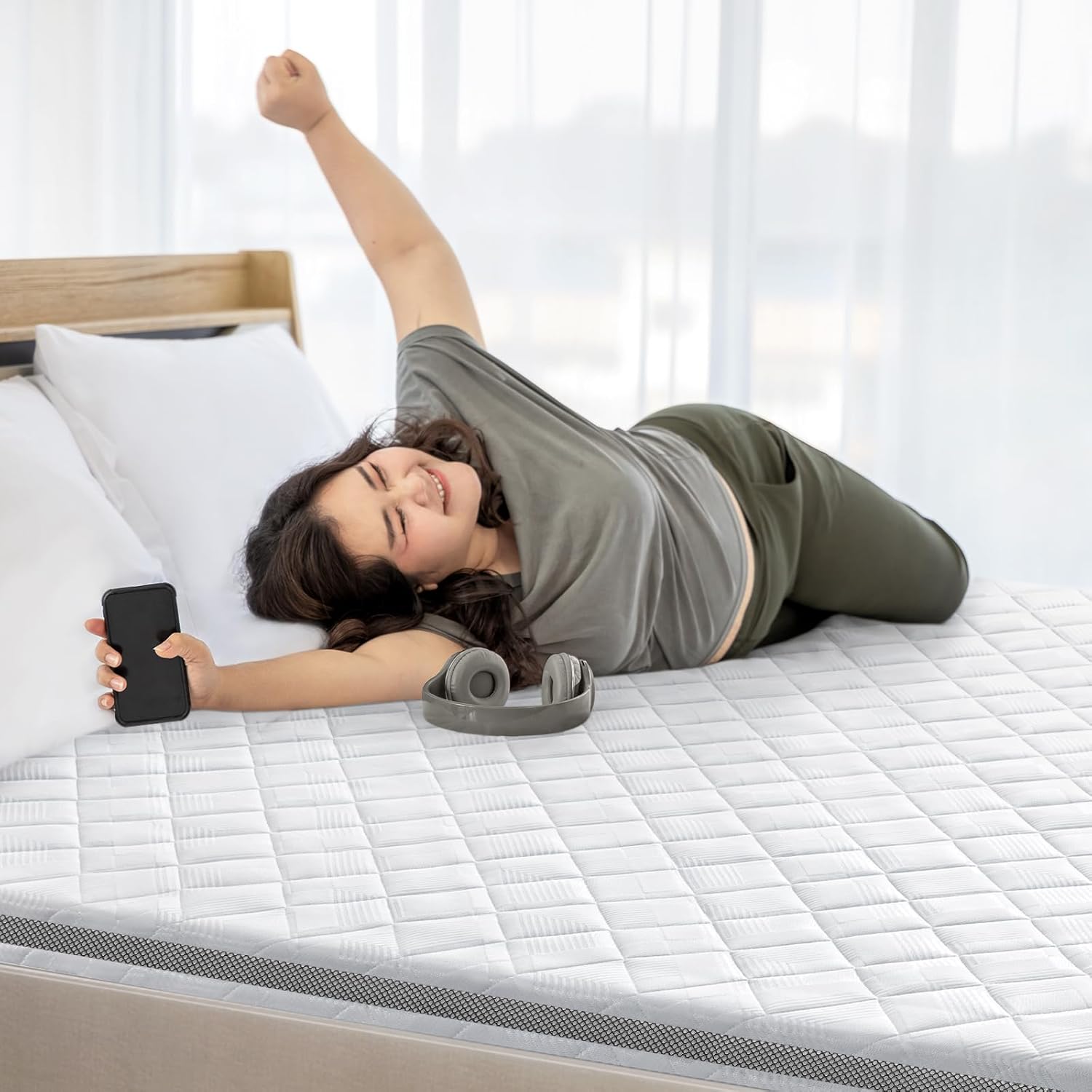 BedStory Topper 180x200 cm H4/H5, 7,5 cm Höhe Harter Schaumkern, atmungsaktiver 3D-Netz Bezug, bequemer Matratzentopper für Boxspringbett und unbequeme Betten Schlafsofa