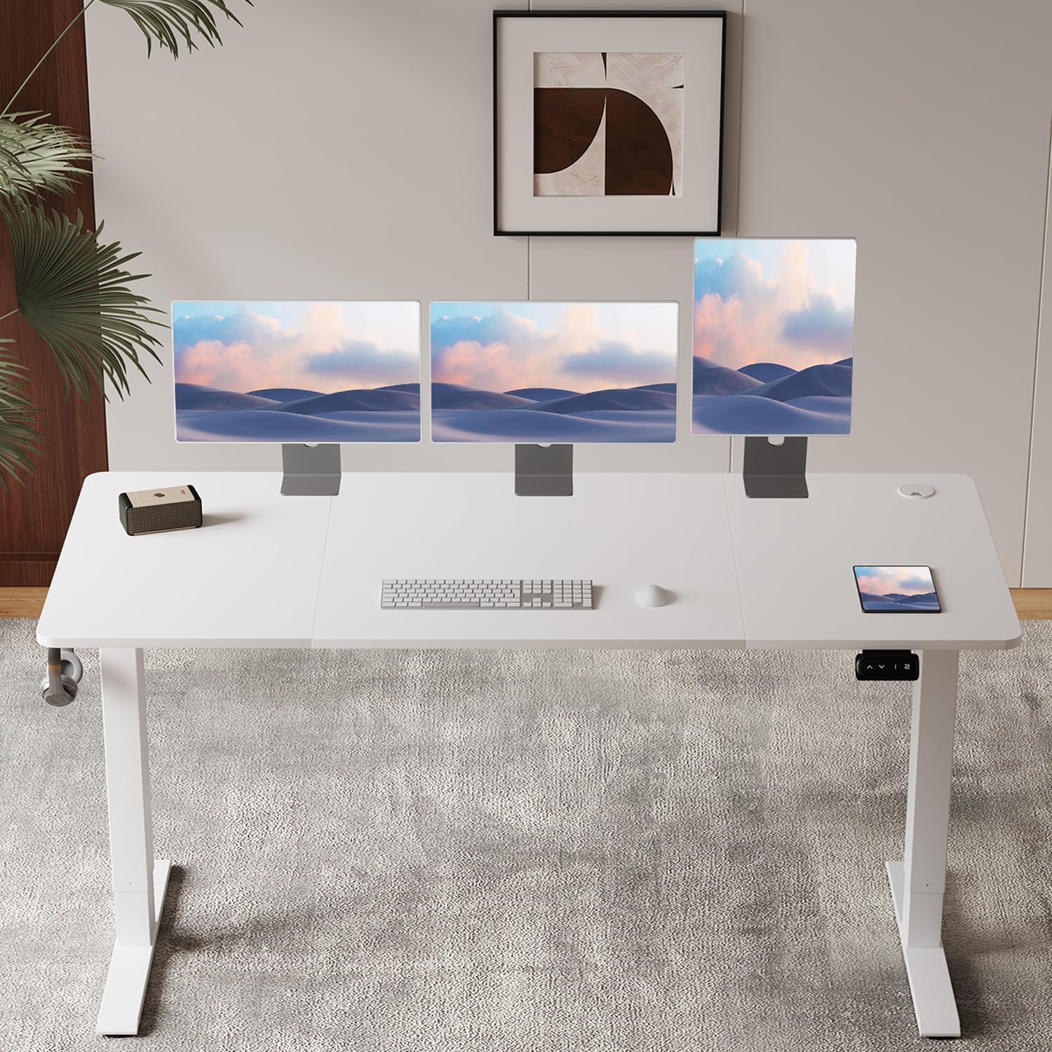 Flamaker Höhenverstellbarer Schreibtisch, Elektrischer Schreibtisch Höhenverstellbar für Steh-Sitz, Computertisch mit Memory-Funktion, Stabiler Tisch Standing Desk, Bürotisch,180 x 80 cm,Weißlich
