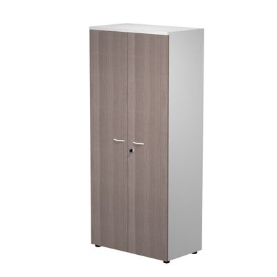 Bibliothèque haute Trend - L80xP44xH180 cm - 2 portes en mélaminé avec serrure - imitation frêne Toscan
